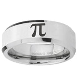 5, 8mm Math Pi Beveled Edge Silver Tungsten Ring