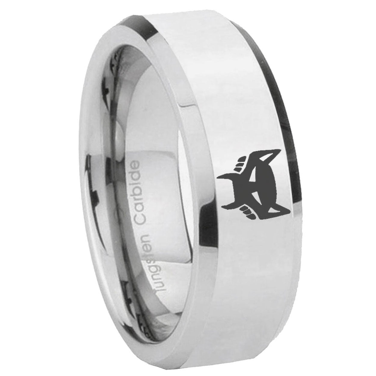8MM Maximal Bevel Polish Silver Tungsten Promise Ring Guys