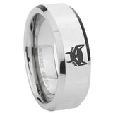 8mm Maximal Beveled Edges Silver Tungsten Carbide Mens Engagement Ring