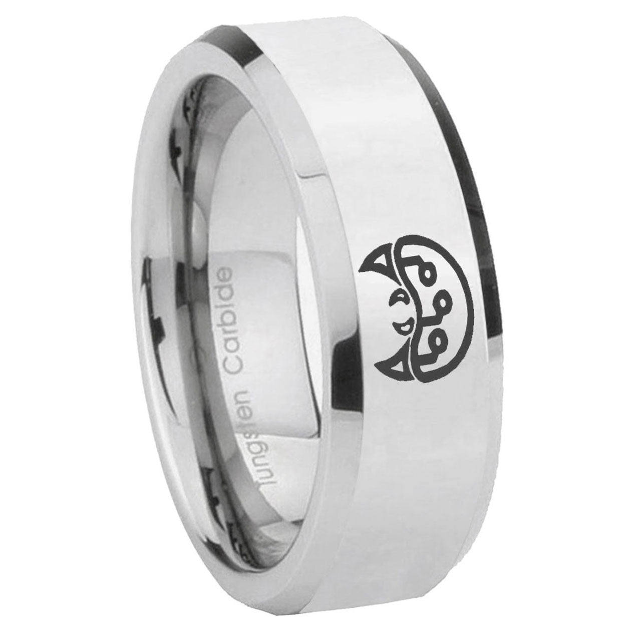 8MM Metroid Bevel Polish Silver Tungsten Personalized Ring