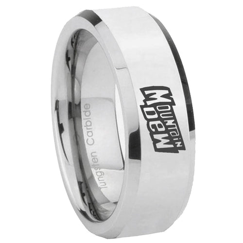 10mm Mountain Dew Beveled Edges Silver Tungsten Carbide Wedding Band Mens