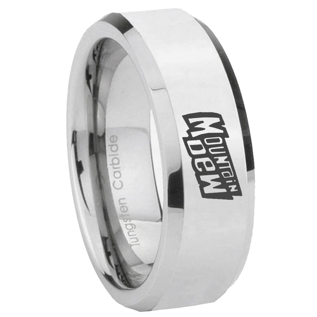8MM Mountain Dew Bevel Polish Silver Tungsten Comfort Fit Ring