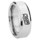 8mm Mountain Dew Beveled Edges Silver Tungsten Carbide Men's Band Ring