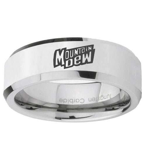 10mm Mountain Dew Beveled Edge Silver Tungsten Ring