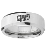 5, 8mm Mountain Dew Beveled Edge Silver Tungsten Ring