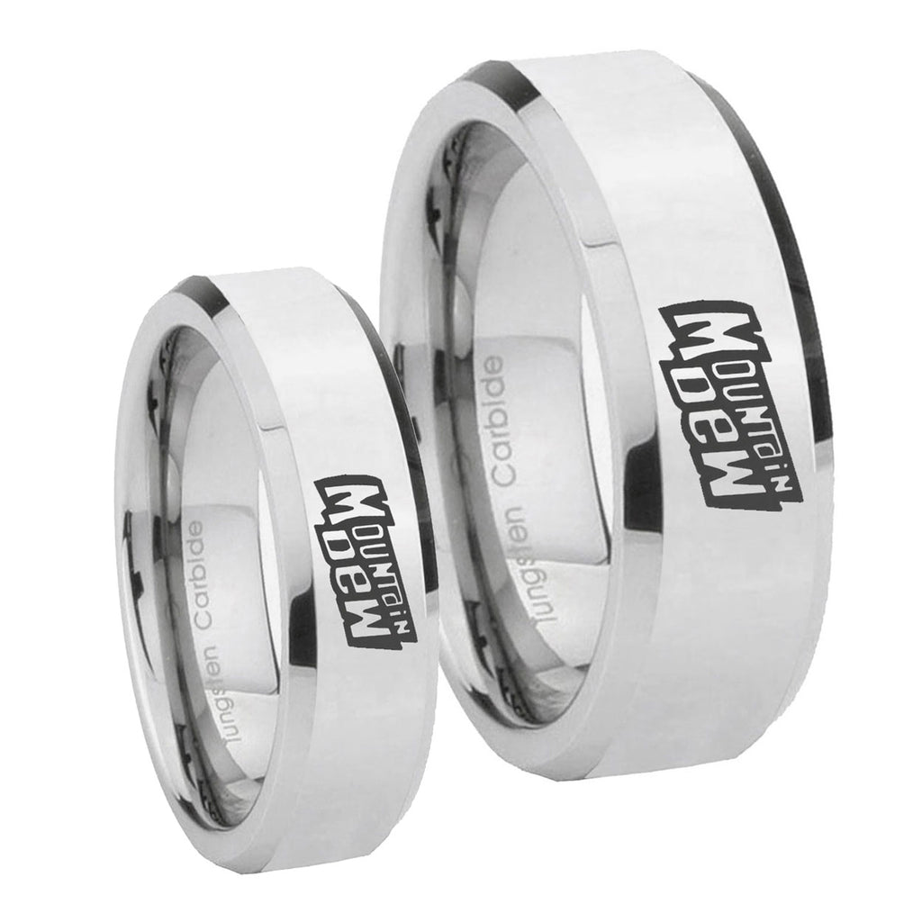 Mountain Dew Beveled Edges Silver Tungsten Promise Ring Set