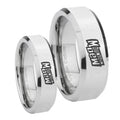 Mountain Dew Beveled Edges Silver Tungsten Promise Ring Set