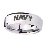 10mm-Navy-Beveled-Edges-Silver-Tungsten-Carbide-Wedding-Engagement-Ring