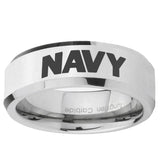 5, 8mm Navy Beveled Edge Silver Tungsten Ring