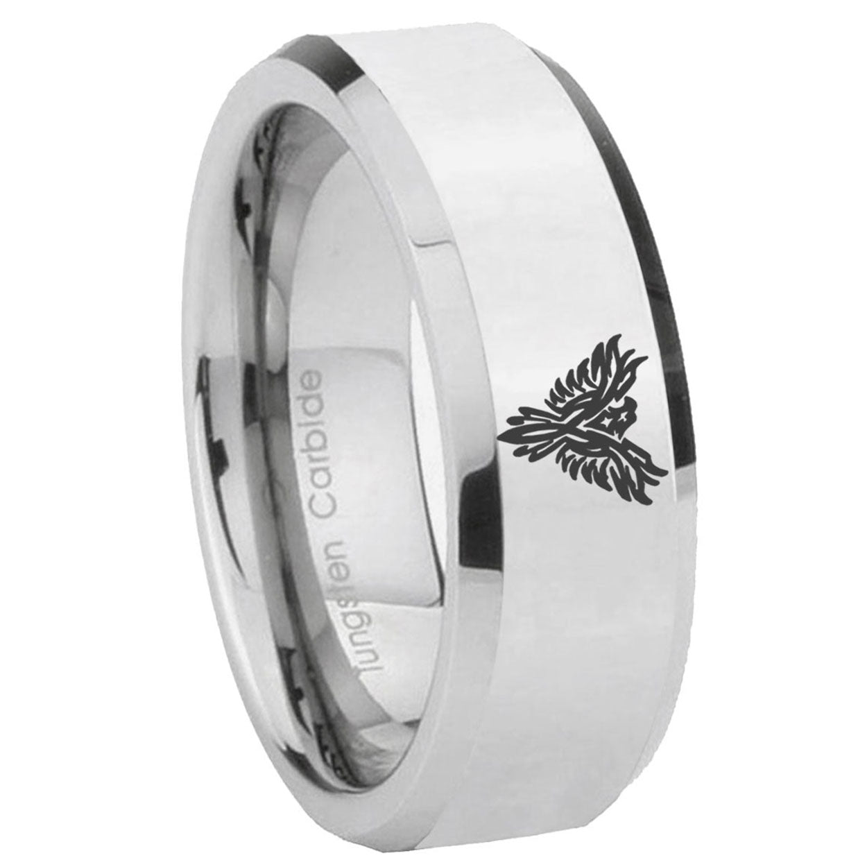 8MM Phoenix Bevel Polish Silver Tungsten Mens Wedding Ring