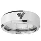5, 8mm Phoenix Beveled Edge Silver Tungsten Ring