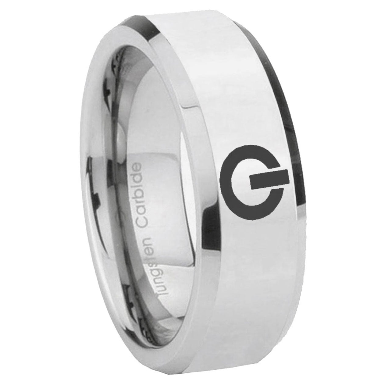 8MM Power Bevel Polish Silver Tungsten Comfort Fit Ring