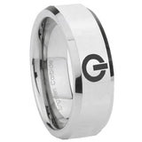 8mm Power Beveled Edges Silver Tungsten Carbide Mens Bands Ring