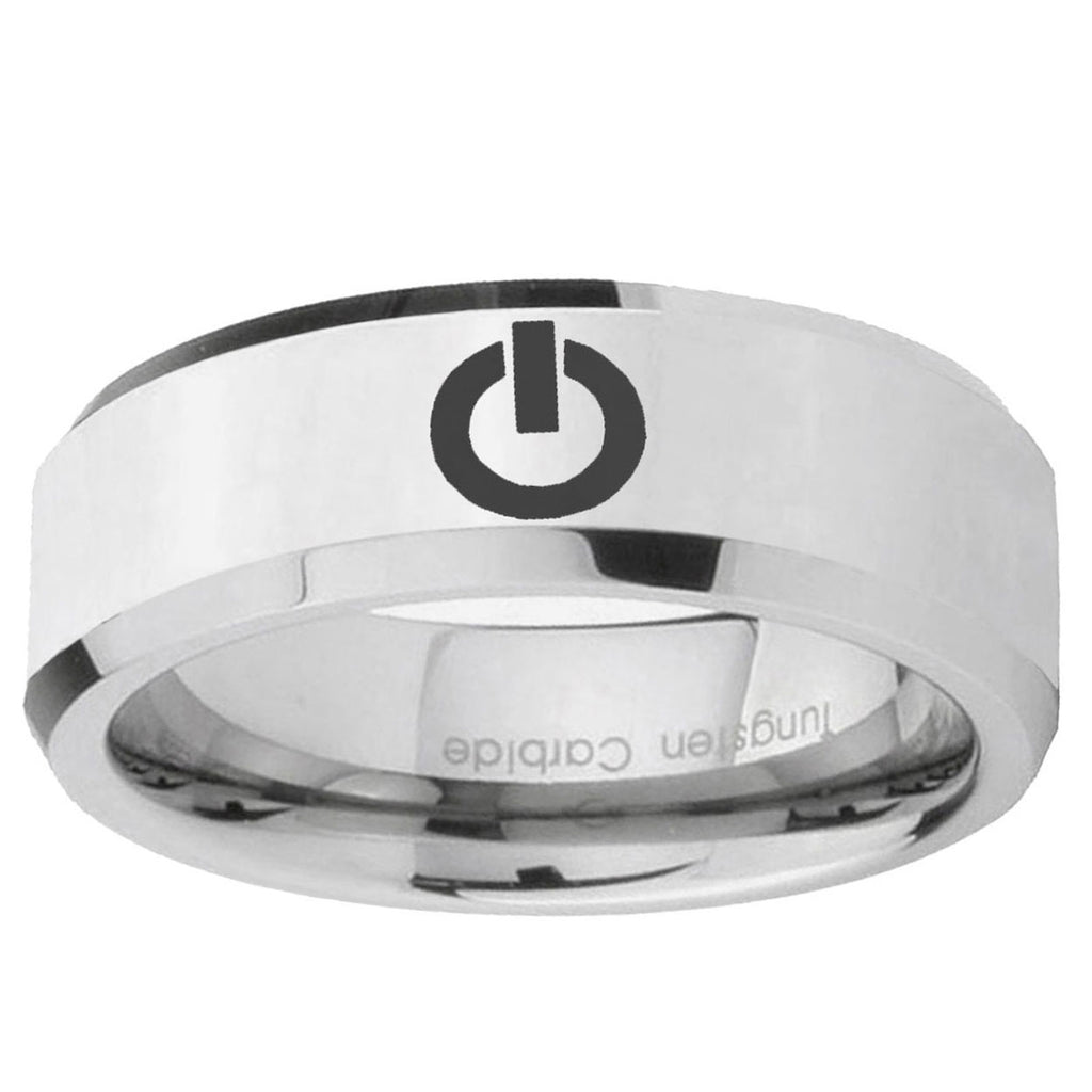 10mm Power Beveled Edge Silver Tungsten Ring