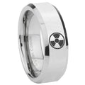 10mm Radiation Beveled Edges Silver Tungsten Carbide Mens Bands Ring