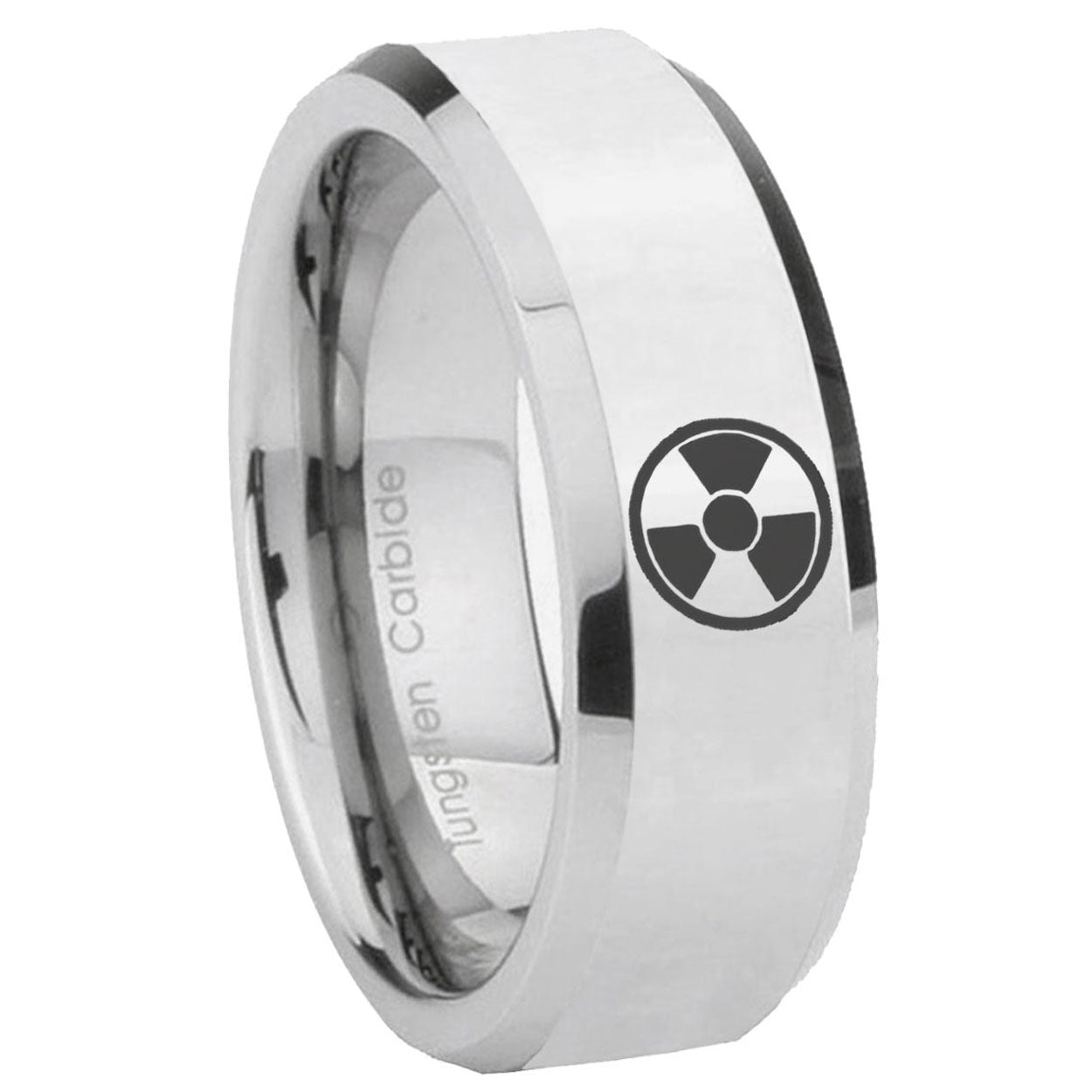 8MM Radiation Bevel Polish Silver Tungsten Ring For Him