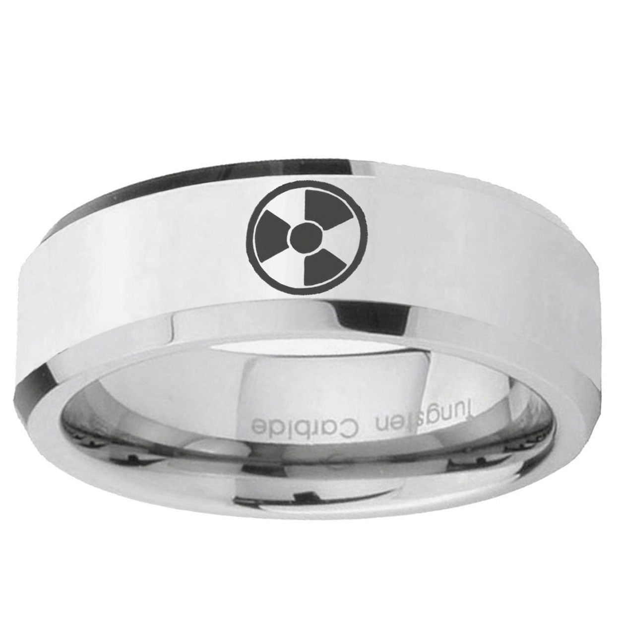 10mm Radiation Beveled Edge Silver Tungsten Carbide Mens Bands Ring