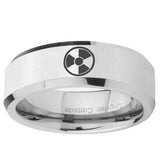 5, 8mm Radiation Beveled Edge Silver Tungsten Ring