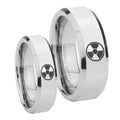 Radiation Beveled Edges Silver Tungsten Wedding Set Rings
