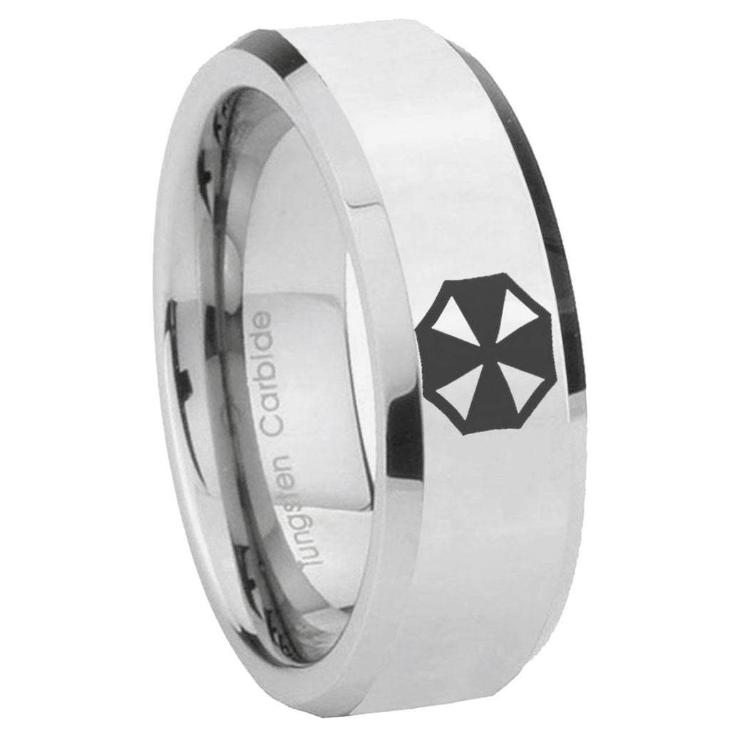 10mm Resident Evil Beveled Edges Silver Tungsten Carbide Men's Promise Rings