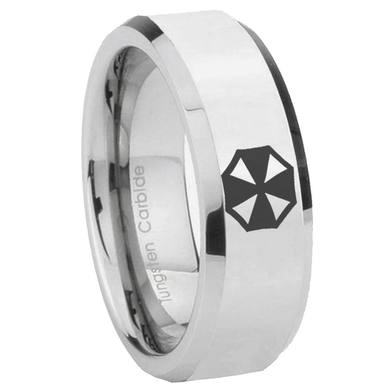 8MM Resident Evil Bevel Polish Silver Tungsten Men's Wedding Band