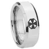8mm Resident Evil Beveled Edges Silver Tungsten Carbide Wedding Band Mens