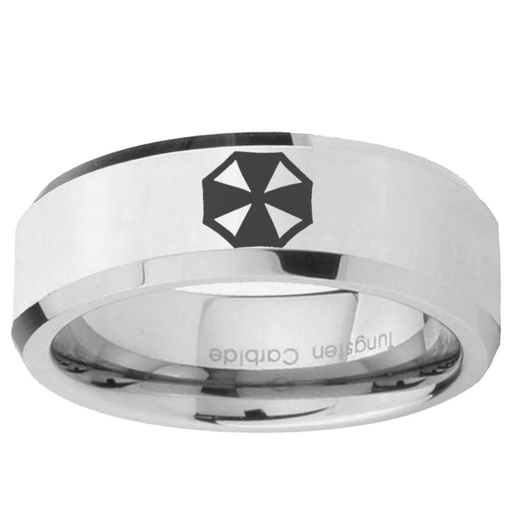 10mm Resident Evil Beveled Edge Silver Tungsten Ring