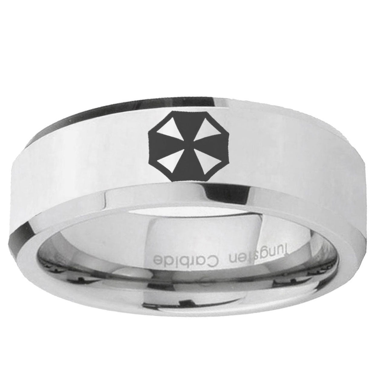 10mm Resident Evil Beveled Edge Silver Tungsten Ring