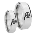 Resident Evil Beveled Edges Silver Tungsten Couple Wedding Bands