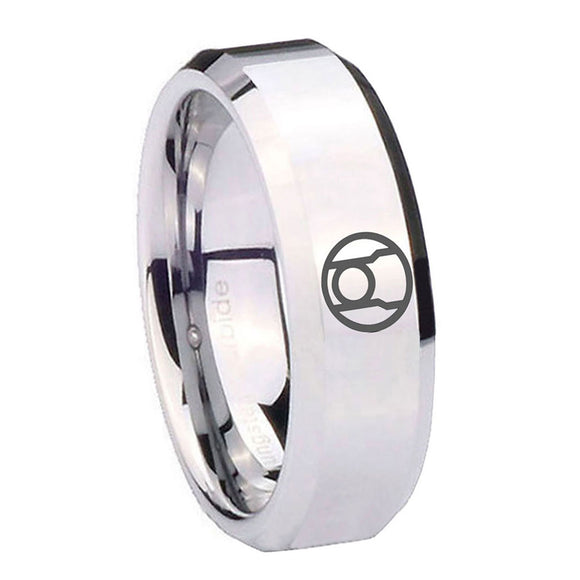 8mm Red Lantern Beveled Edge Silver Mens Work Rings