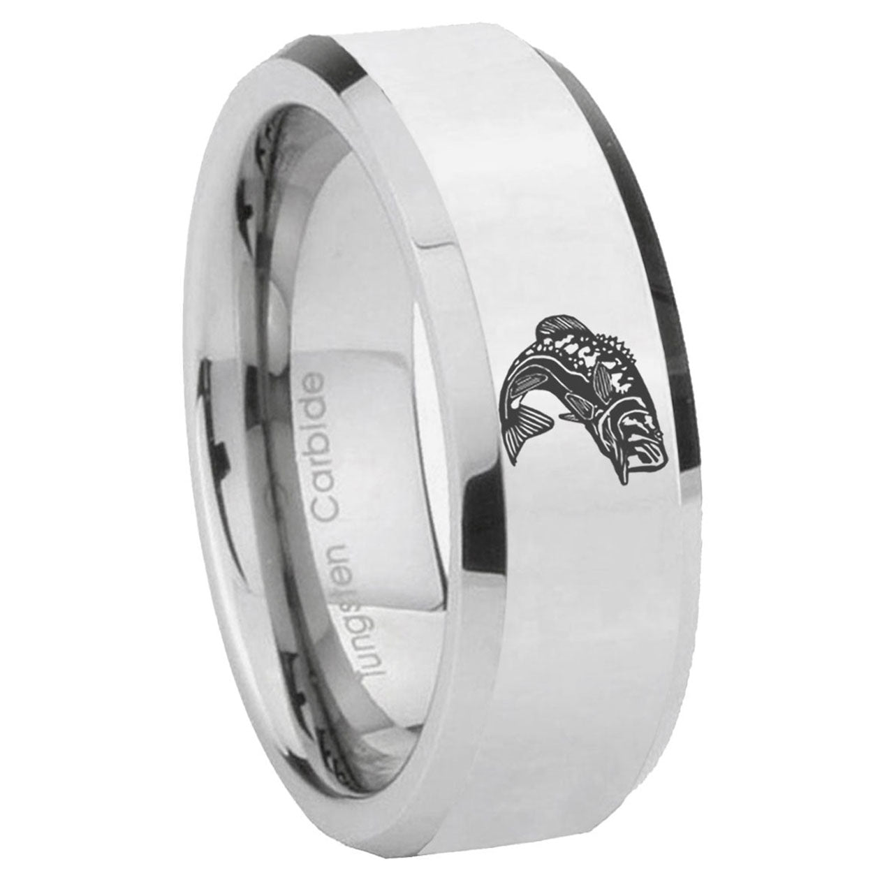 8MM Fishing Bevel Polish Silver Tungsten Ring For Him