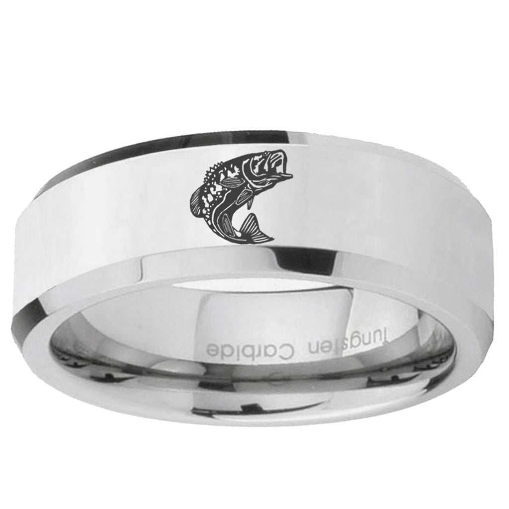 10mm Fishing Beveled Edge Silver Tungsten Ring