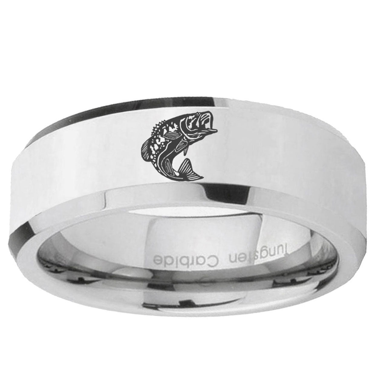 10mm Fishing Beveled Edge Silver Tungsten Ring