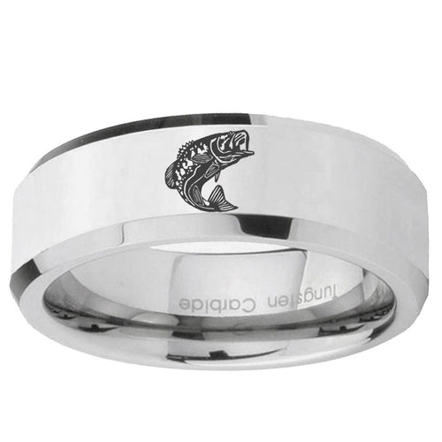 10mm Fishing Beveled Edge Silver Tungsten Ring