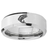 5, 8mm Fishing Beveled Edge Silver Tungsten Ring