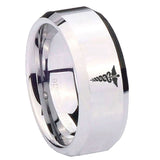 10mm-Medical-Symbol-Beveled-Edges-Silver-Tungsten-Carbide-Mens-Ring-Engraved