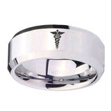 10mm-Medical-Symbol-Beveled-Edges-Silver-Tungsten-Carbide-Mens-Ring-Engraved