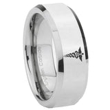 8mm Medical Symbol Beveled Edges Silver Tungsten Carbide Men's Band Ring