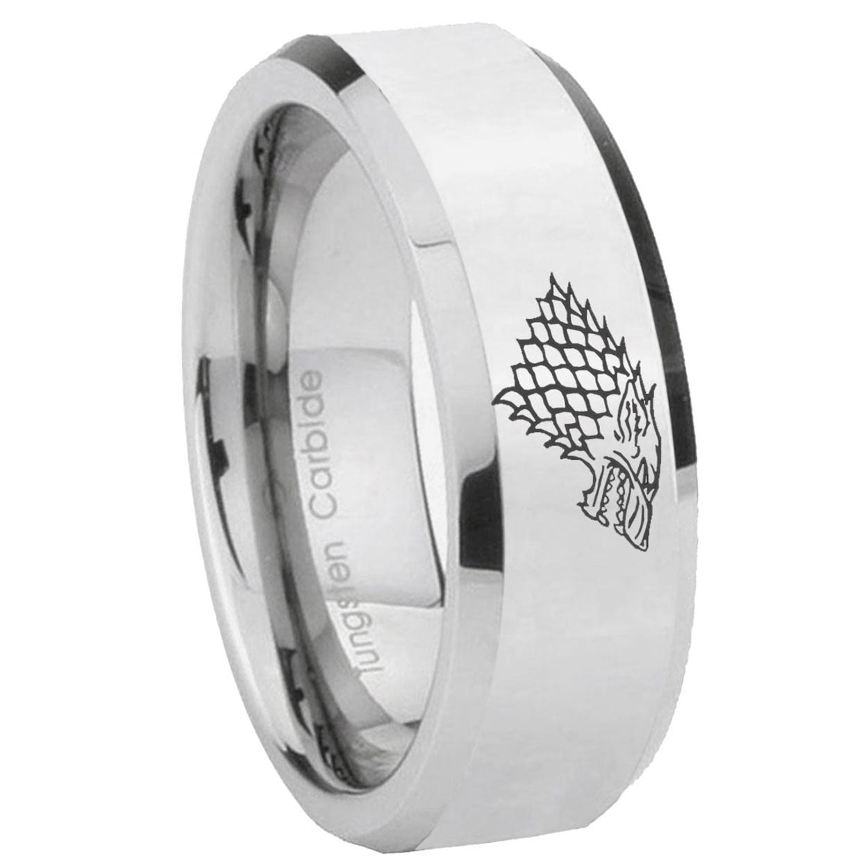 8MM Game of thrones Bevel Polish Silver Tungsten Mens Band