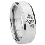 8mm Game Of Thrones House Stark Direwolf Beveled Edges Silver Tungsten Carbide Men's Band Ring