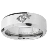 5, 8mm Game Of Thrones House Stark Direwolf Beveled Edge Silver Tungsten Ring