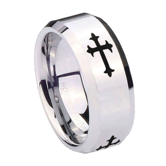10mm-Christian-Cross-Religious-Beveled-Edges-Silver-Tungsten-Carbide-Mens-Ring-Engraved