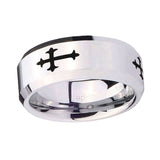 10mm-Christian-Cross-Religious-Beveled-Edges-Silver-Tungsten-Carbide-Mens-Ring-Engraved