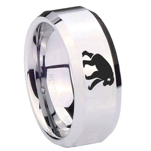 10mm-Chimpanzee-Beveled-Edges-Silver-Tungsten-Carbide-Mens-Ring-Engraved