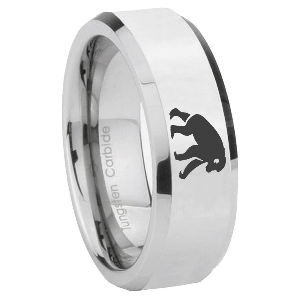 10mm Chimpanzee Beveled Edges Silver Tungsten Carbide Mens Ring Engraved