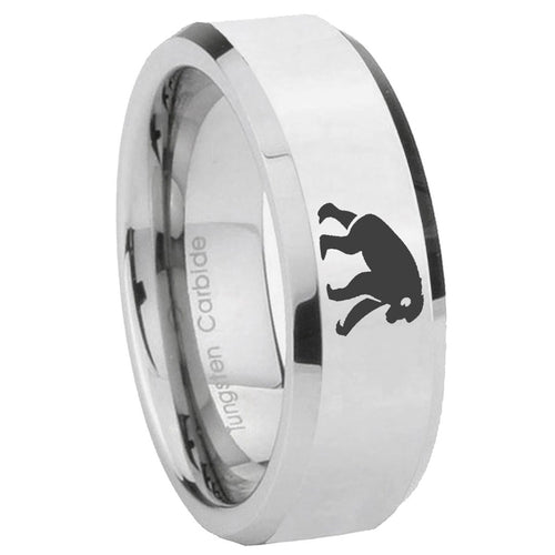 10mm Chimpanzee Beveled Edges Silver Tungsten Carbide Mens Ring Engraved