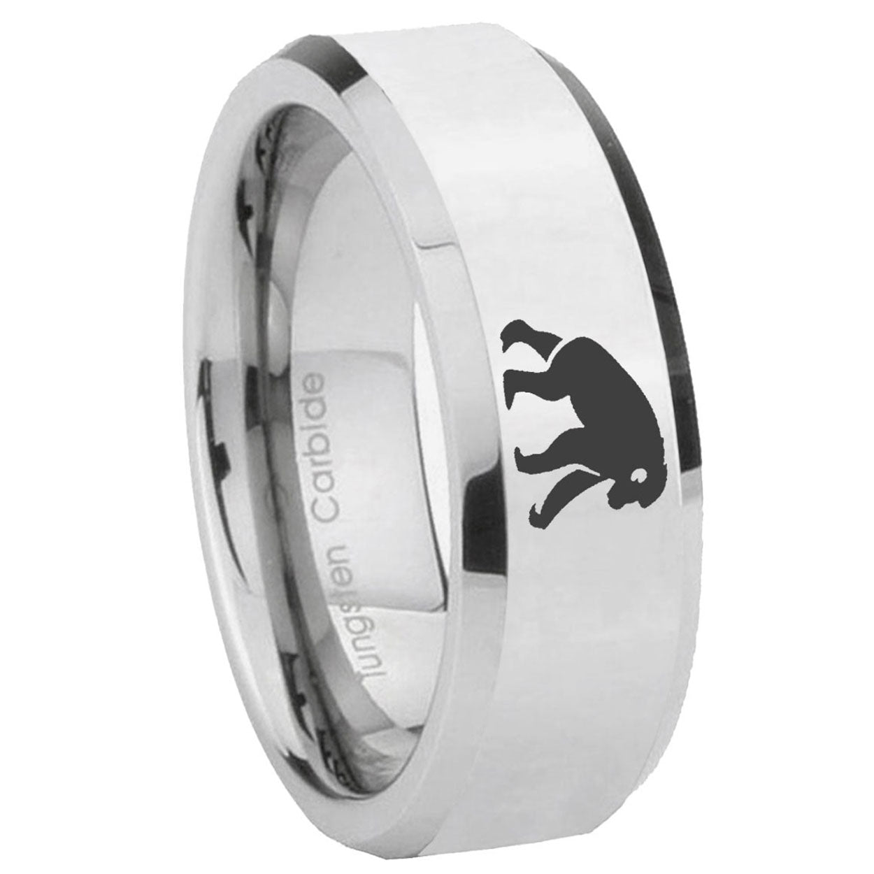 8MM Chimpanzee Bevel Polish Silver Tungsten Promise Ring