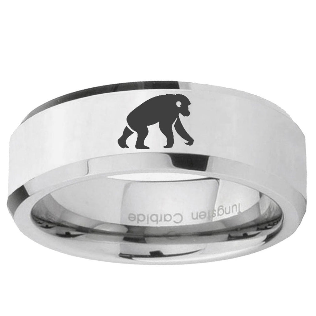 10mm Chimpanzee Beveled Edge Silver Tungsten Ring