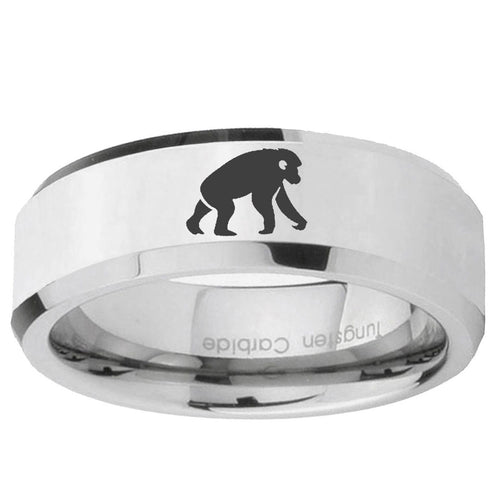 10mm Chimpanzee Beveled Edge Silver Tungsten Ring
