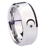 10mm-Crescent-Moon-Stars-Beveled-Edges-Silver-Tungsten-Carbide-Mens-Ring-Engraved